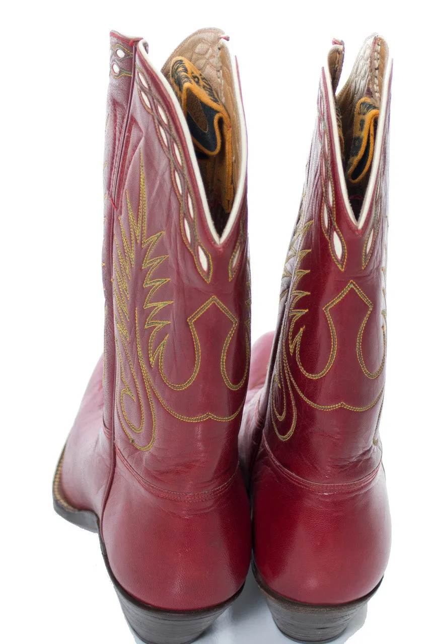 1940s Red Vintage Stewart Romero Cowboy Boots 7.5 RARE