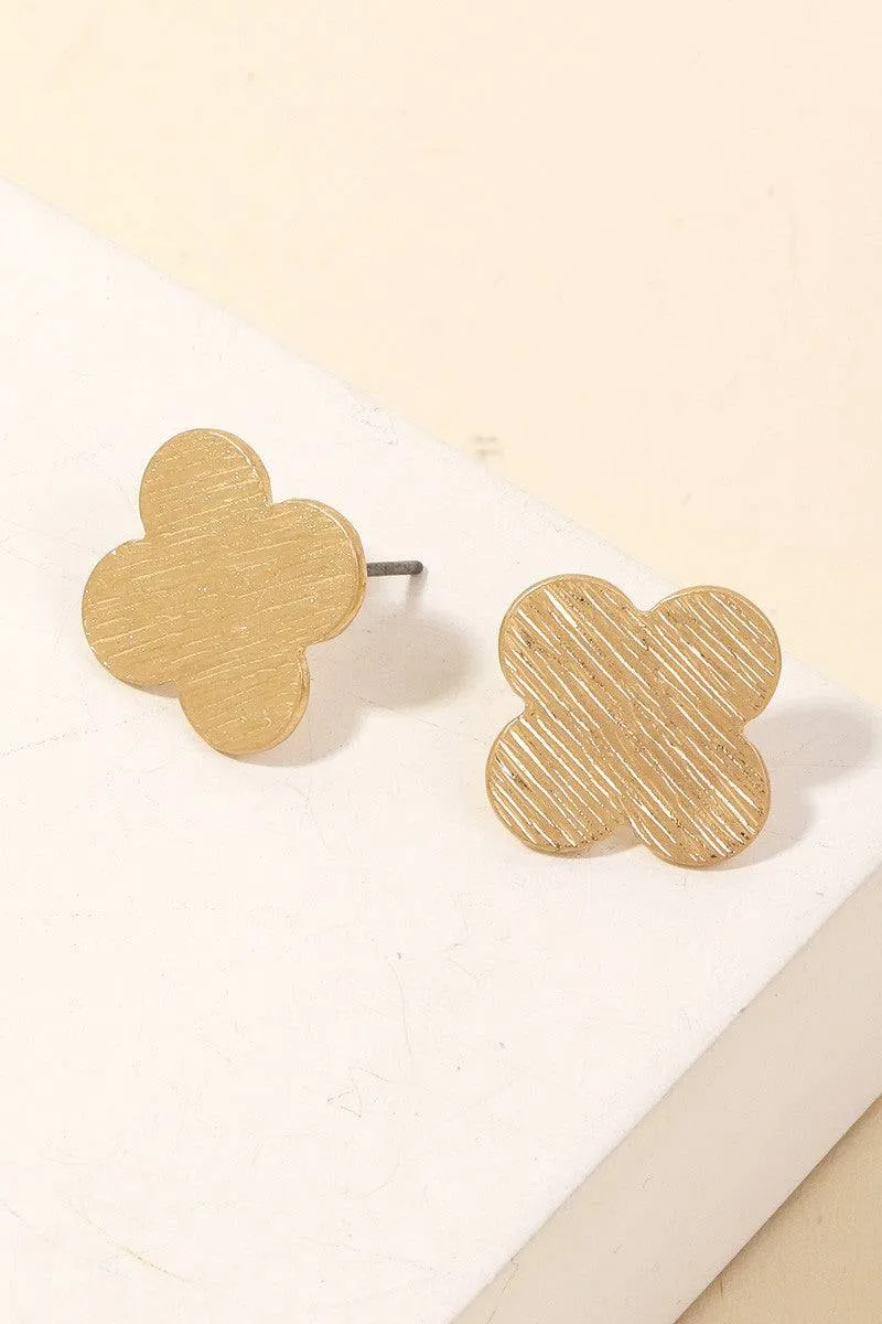 Ana Brushed Metal Clover Stud Earrings