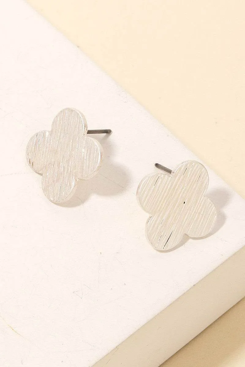 Ana Brushed Metal Clover Stud Earrings