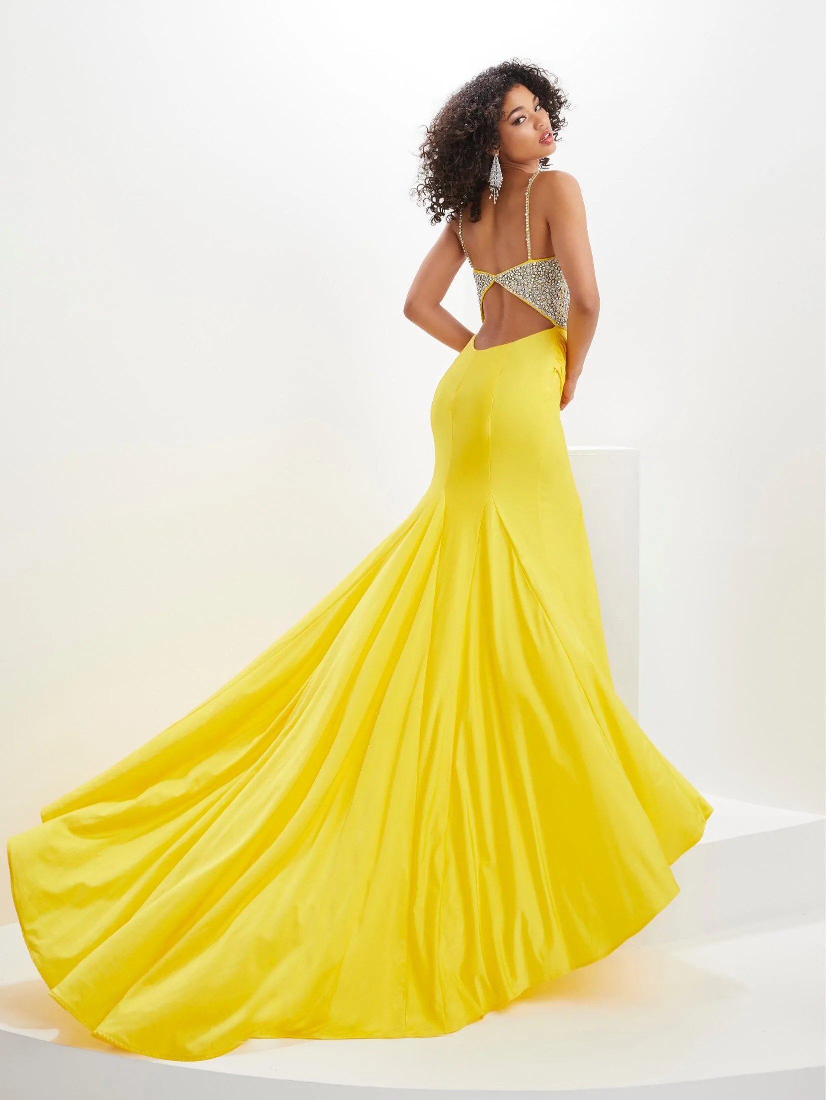 Beaded Bodice Spandex Sleeveless Slit Gown by Panoply 14131