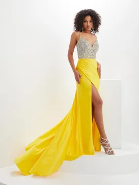 Beaded Bodice Spandex Sleeveless Slit Gown by Panoply 14131