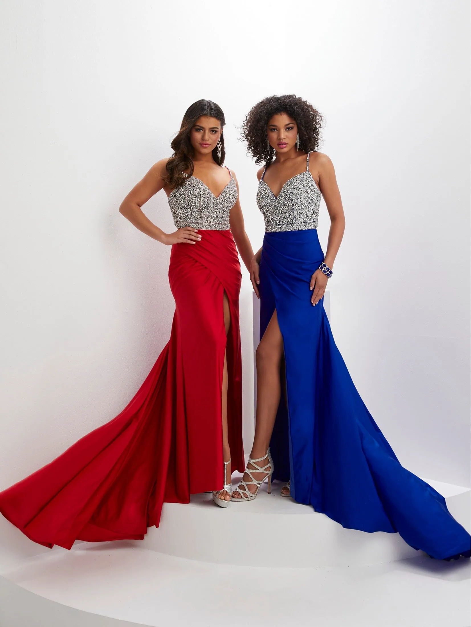 Beaded Bodice Spandex Sleeveless Slit Gown by Panoply 14131