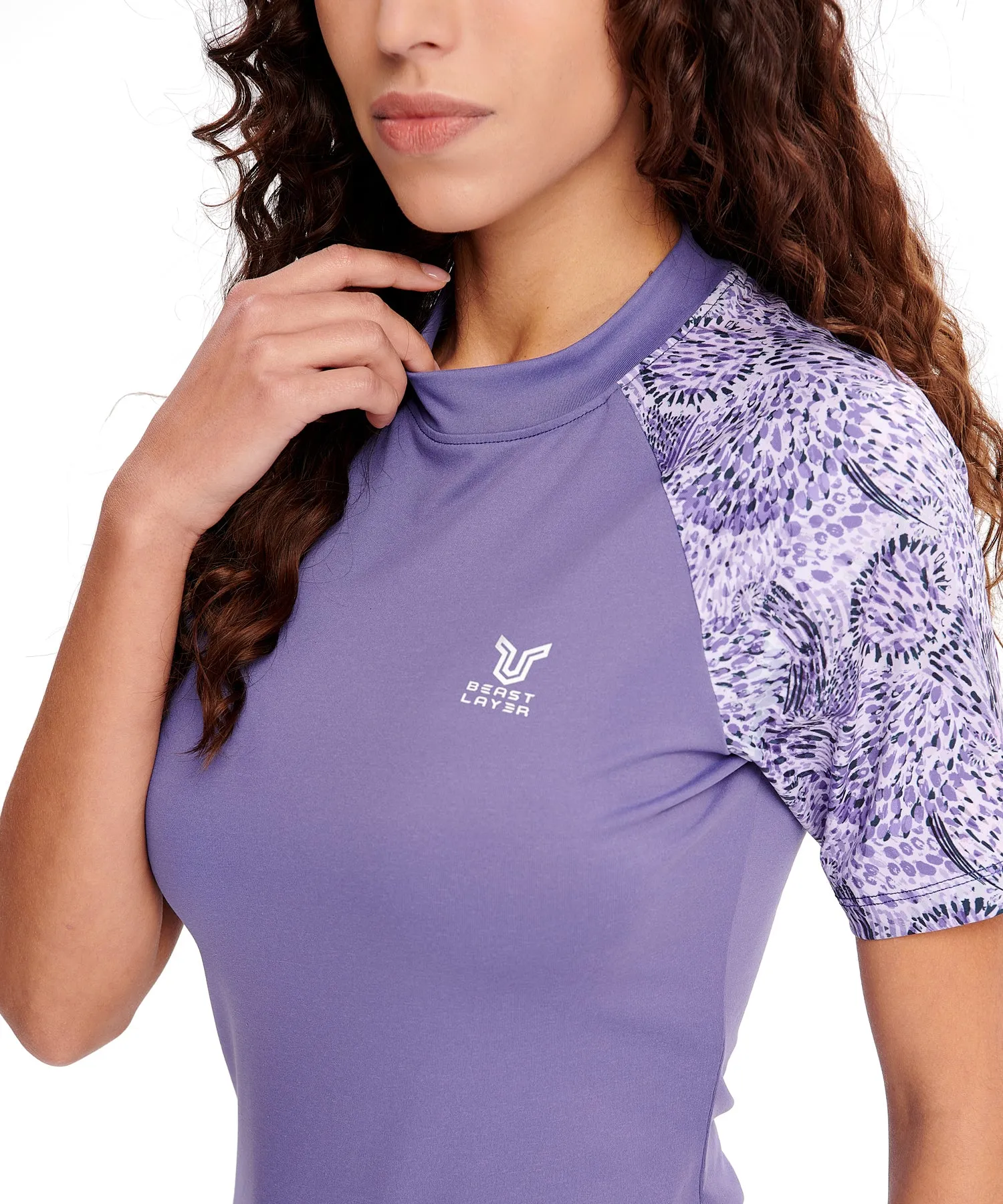 Beast Skin Art Short-Sleeve Rash Guard for Women - Purple