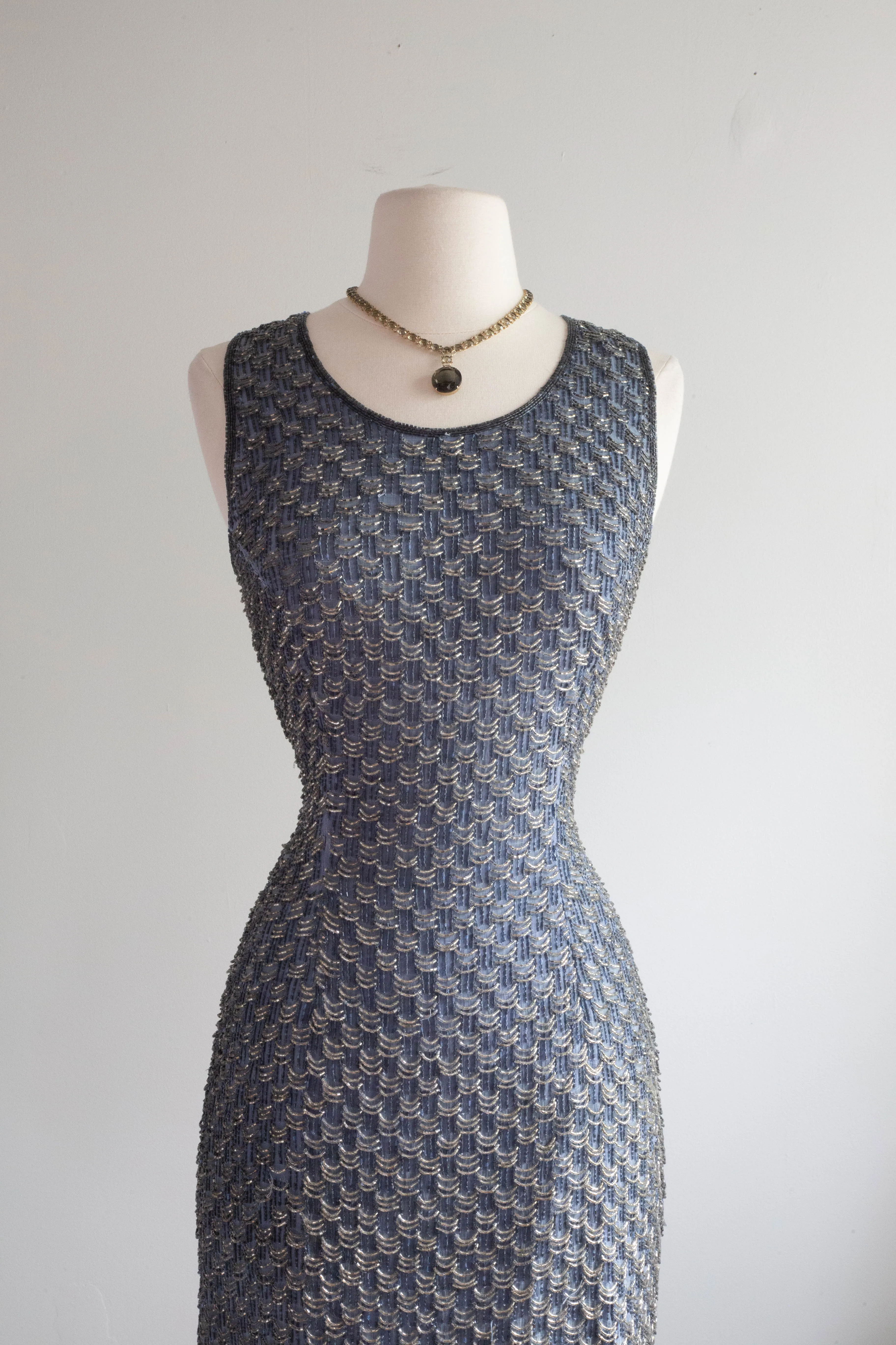 BLUE STEEL Chic 1980's Beaded Cocktail Dress / Small