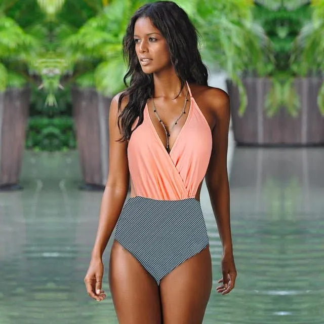 Brazilian Swimwear: Colorful One-Piece Push-Up Swimsuit - Sizes S to 2XL