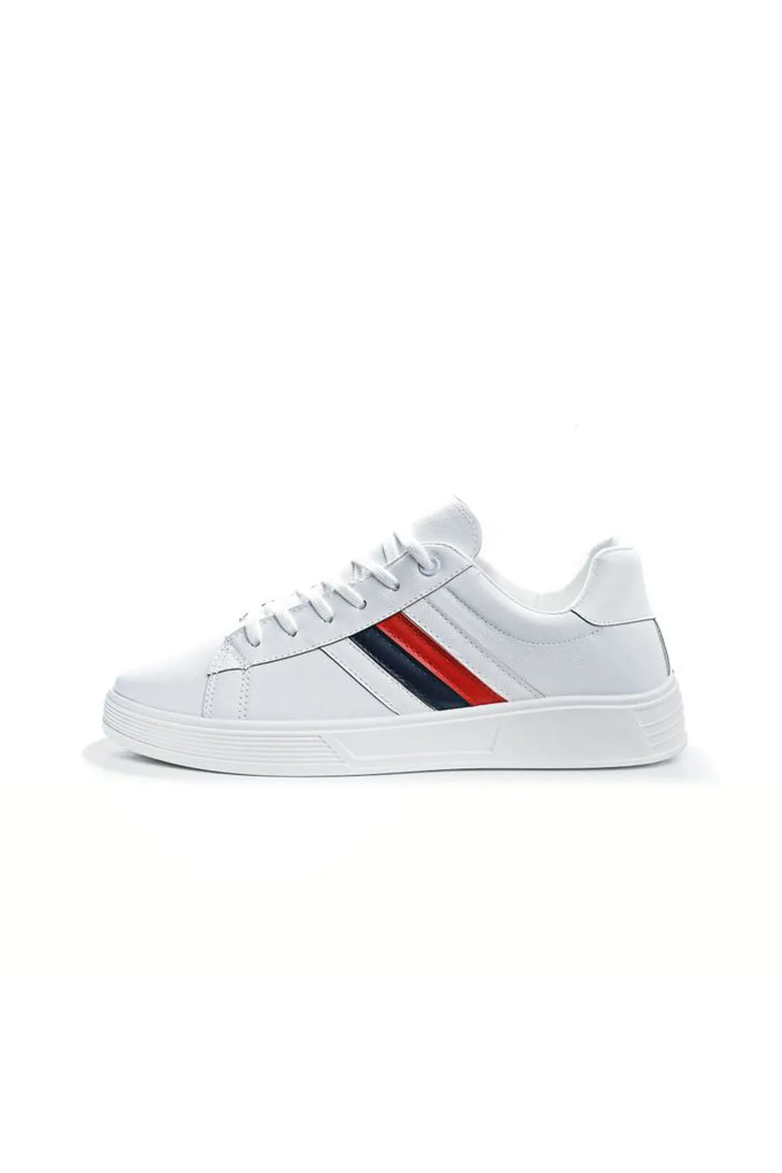 Casual Sneakers - Colored Stripes Side - Lace-Up Closure - White