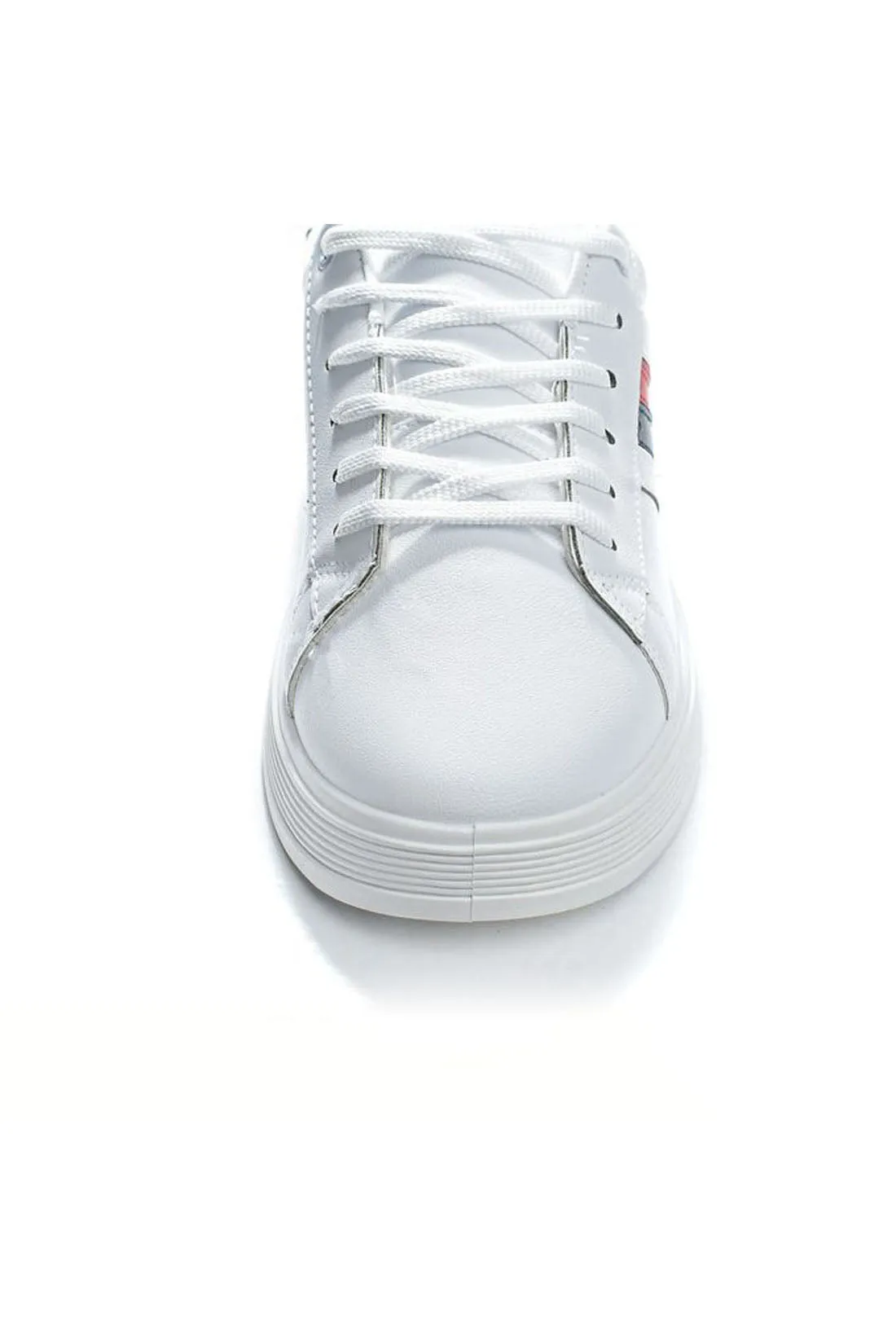 Casual Sneakers - Colored Stripes Side - Lace-Up Closure - White