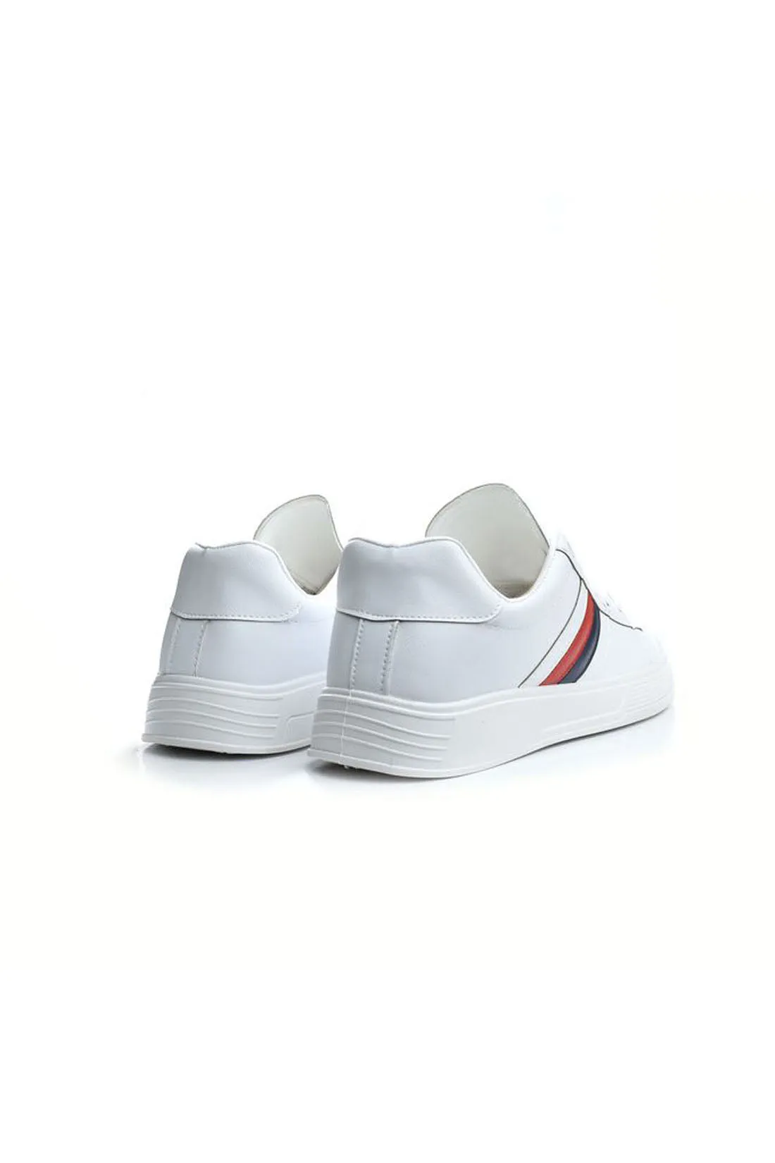 Casual Sneakers - Colored Stripes Side - Lace-Up Closure - White