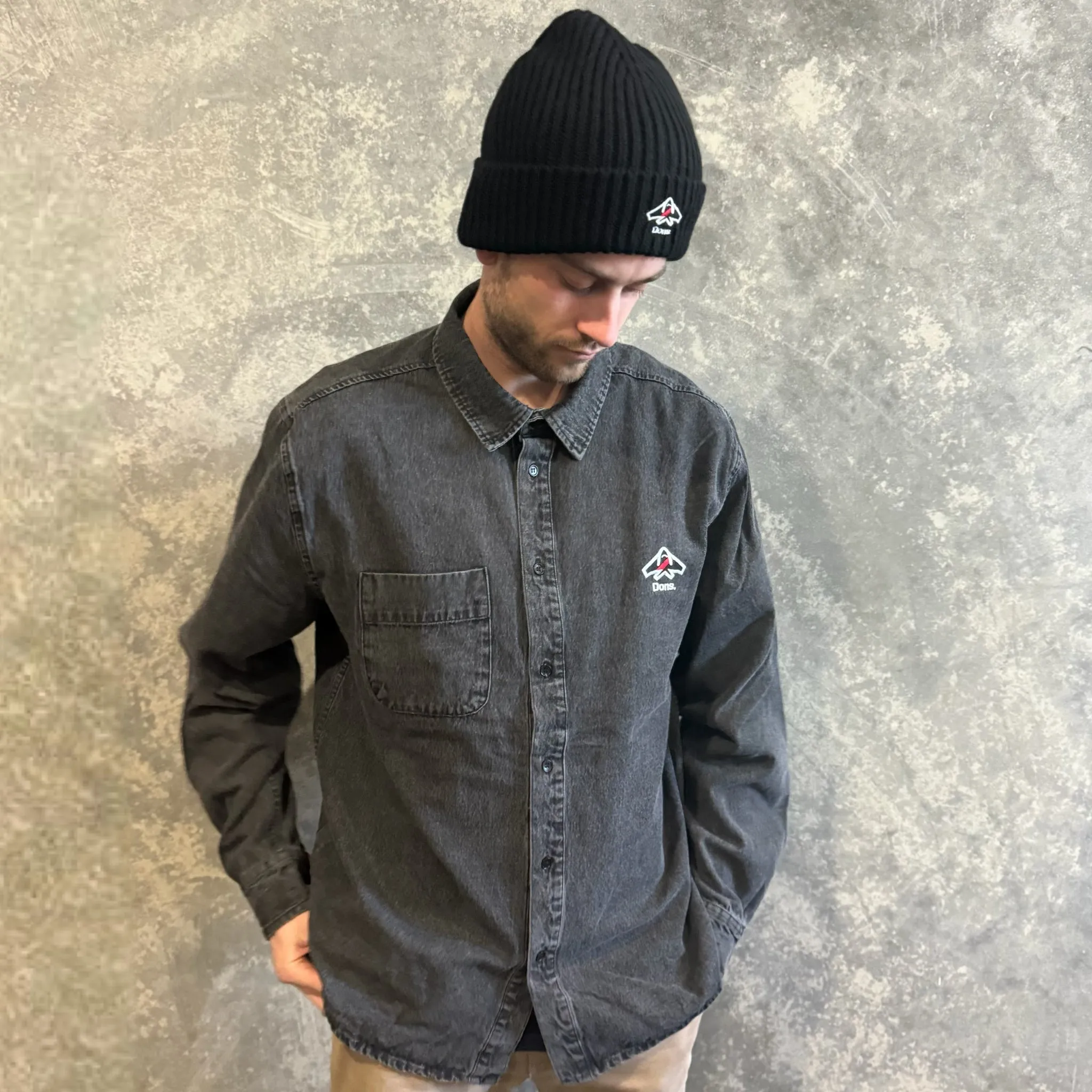 DONS STITCH - ACID WASH BUTTON UP   THICK CUFFED BEANIE COMBO