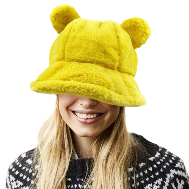 Faux Fur Bear Ear Bucket Hat