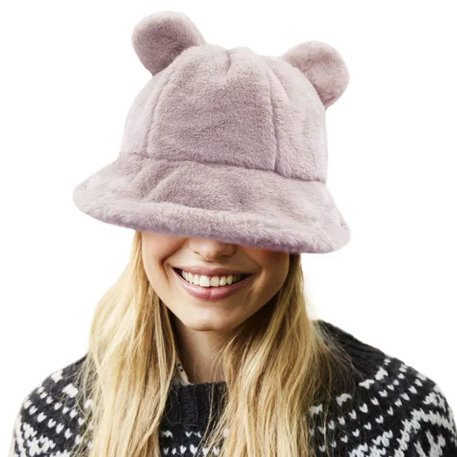 Faux Fur Bear Ear Bucket Hat