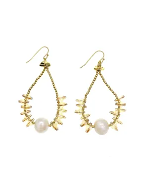 Golden Crystals & Freshwater Pearl Hook Earrings FE026