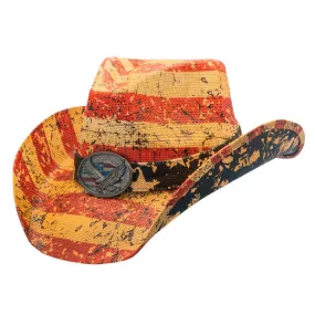 Hats Unlimited - Liberty American Flag Straw Cowboy Hat w- Medallion