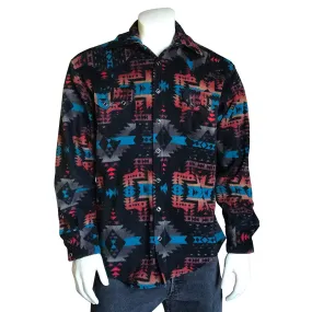 Men's Native Pattern Fleece Western Shirt in Black