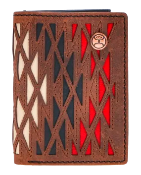 "Chapawee" Trifold Hooey Wallet Ivory/Red w/Laser Cut Aztec Print