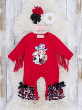 Red Cowboy Santa Fringe Romper