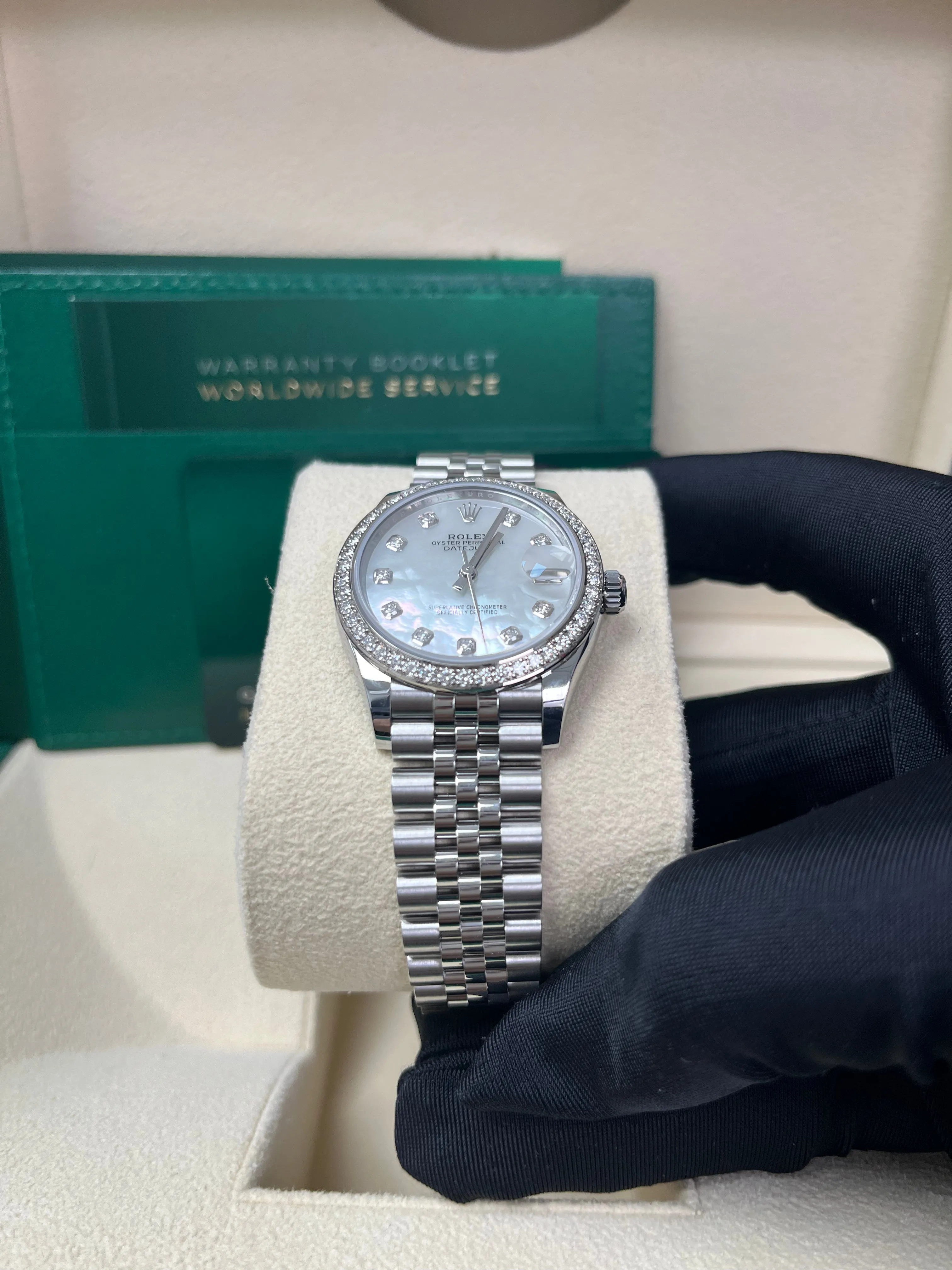 Rolex Datejust 31 Diamond Bezel - White Mother-Of-Pearl Diamond Dial - Jubilee 278384rbr