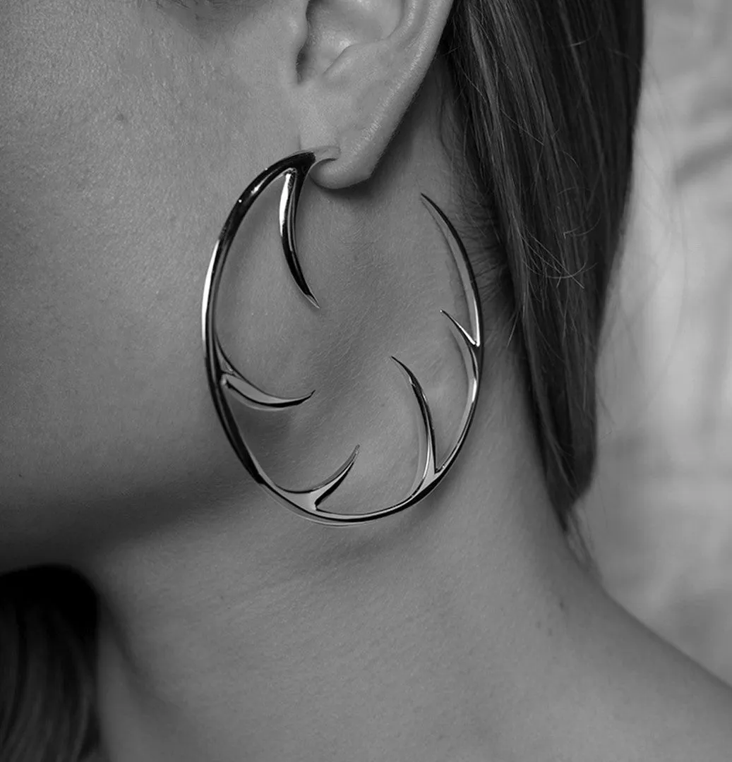 Talon Statement Cat Claw Hoop Earrings - Silver